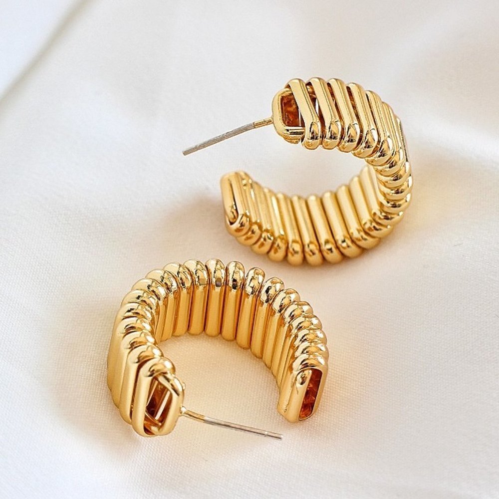 Anthropologie Ribbed Hoop Earrings